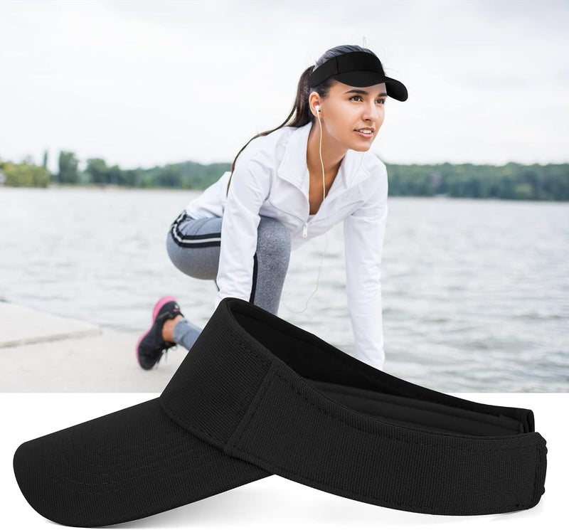 YOOJ® 2 PCS Empty Top Sun Visor Hat, Adjustable UV Protection Ponytail Cap with Thick Sweatband for Men & Women, Ideal Tennis, Running and Outdoor Sport Headwear in versatile solid shades - Image 3