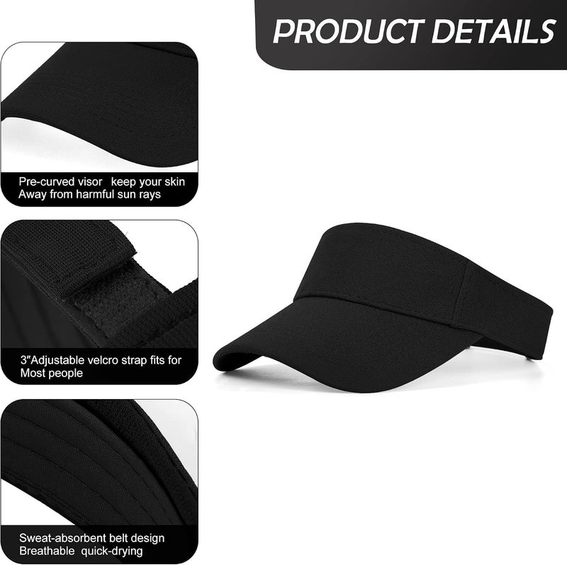 YOOJ® 2 PCS Empty Top Sun Visor Hat, Adjustable UV Protection Ponytail Cap with Thick Sweatband for Men & Women, Ideal Tennis, Running and Outdoor Sport Headwear in versatile solid shades - Image 2
