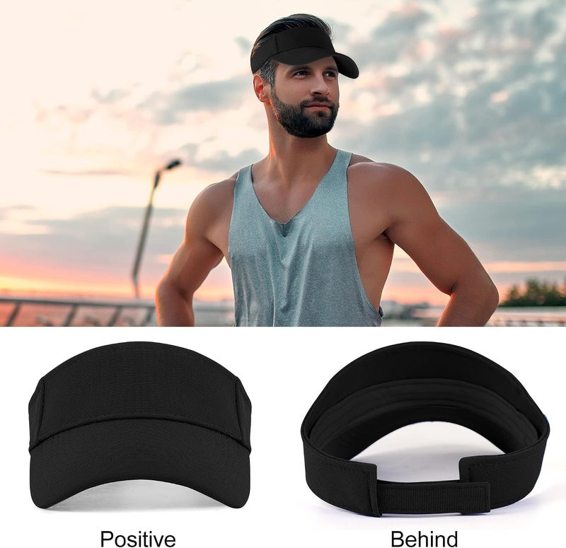 YOOJ® 2 PCS Empty Top Sun Visor Hat, Adjustable UV Protection Ponytail Cap with Thick Sweatband for Men & Women, Ideal Tennis, Running and Outdoor Sport Headwear in versatile solid shades - Image 4