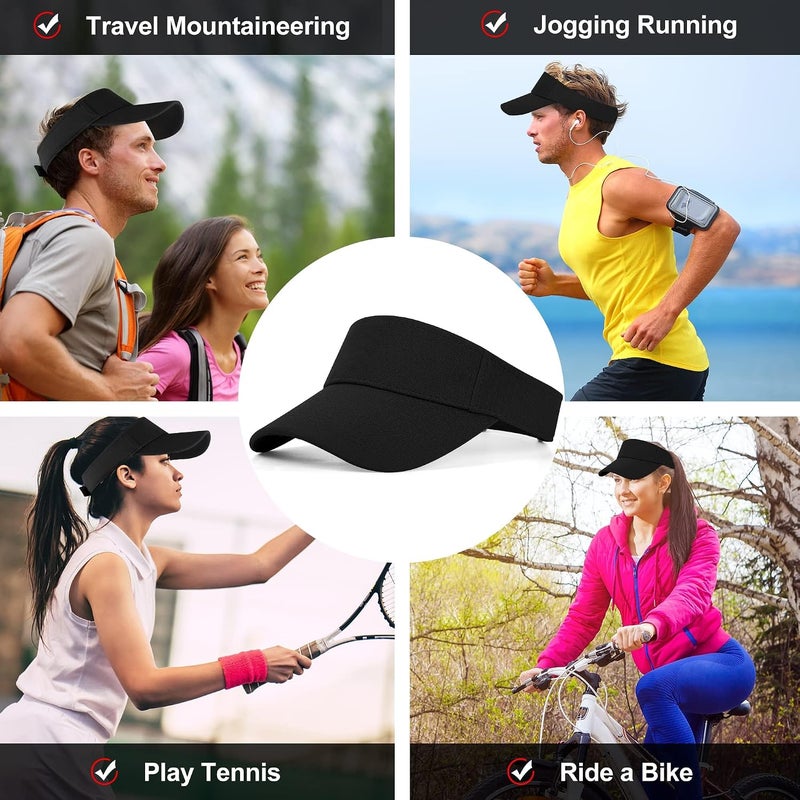 YOOJ® 2 PCS Empty Top Sun Visor Hat, Adjustable UV Protection Ponytail Cap with Thick Sweatband for Men & Women, Ideal Tennis, Running and Outdoor Sport Headwear in versatile solid shades - Image 5