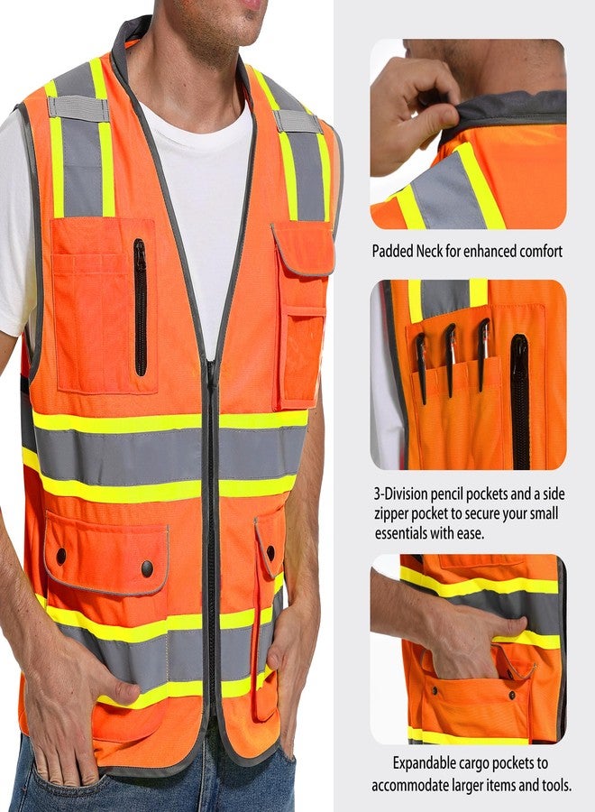 ArcRidge Two-Tone Safety Vest, Multifunctional Pockets, ANSI Compliant., Orange, XXL - Image 3