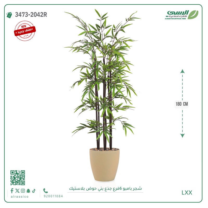 Alrassi Brown Trunk Bamboo Tree (6 Branches) in Cylindrical Plastic Pot 180 cm - Image 2
