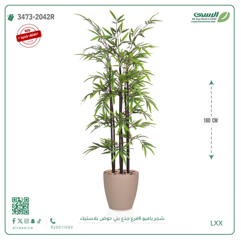 Alrassi Brown Trunk Bamboo Tree (6 Branches) in Cylindrical Plastic Pot 180 cm - Image 4
