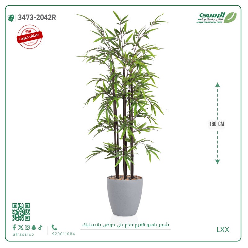 Alrassi Brown Trunk Bamboo Tree (6 Branches) in Cylindrical Plastic Pot 180 cm - Image 3