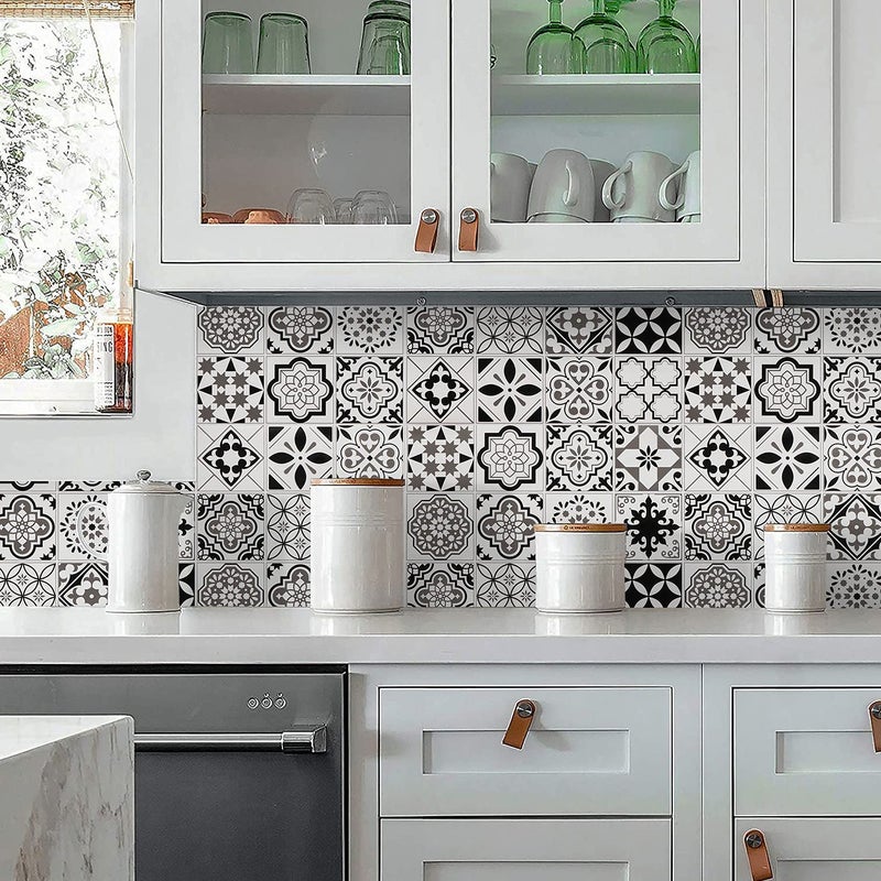 Timeet Thicken Glossy Backsplash Kitchen Contact Paper Tile Wallpaper Removable Self Adhesive Black White Peel and Stick Wallpaper for Bathroom Laundry Room 17.7"x78.7" Vinyl Film - Image 3