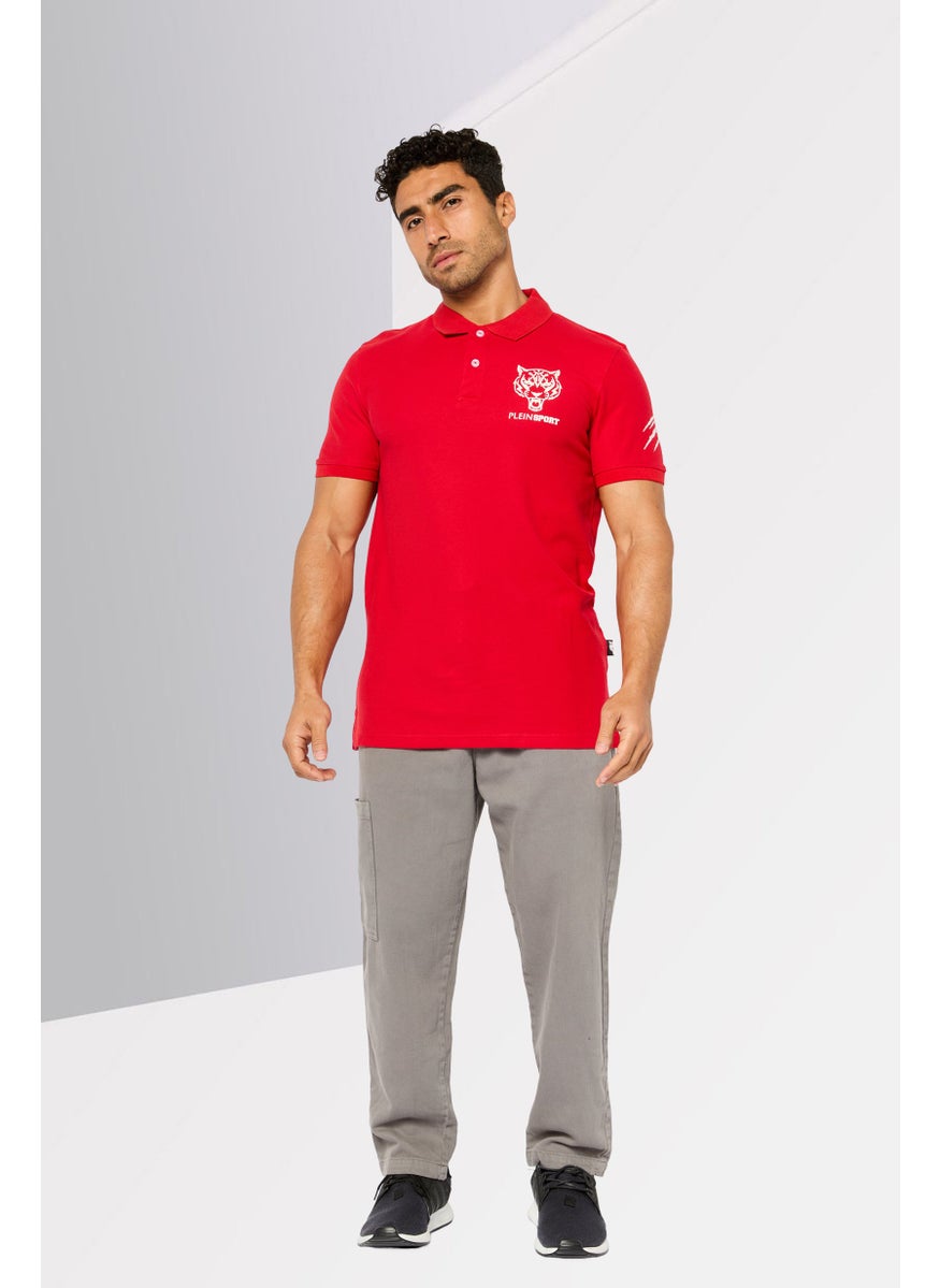 Plein Sport - Men Sportswear Fit Short Sleeves Outdoor Polo Shirt, Red - Image 1