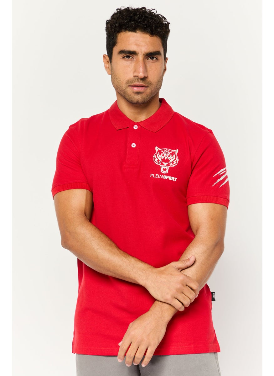 Plein Sport - Men Sportswear Fit Short Sleeves Outdoor Polo Shirt, Red - Image 1