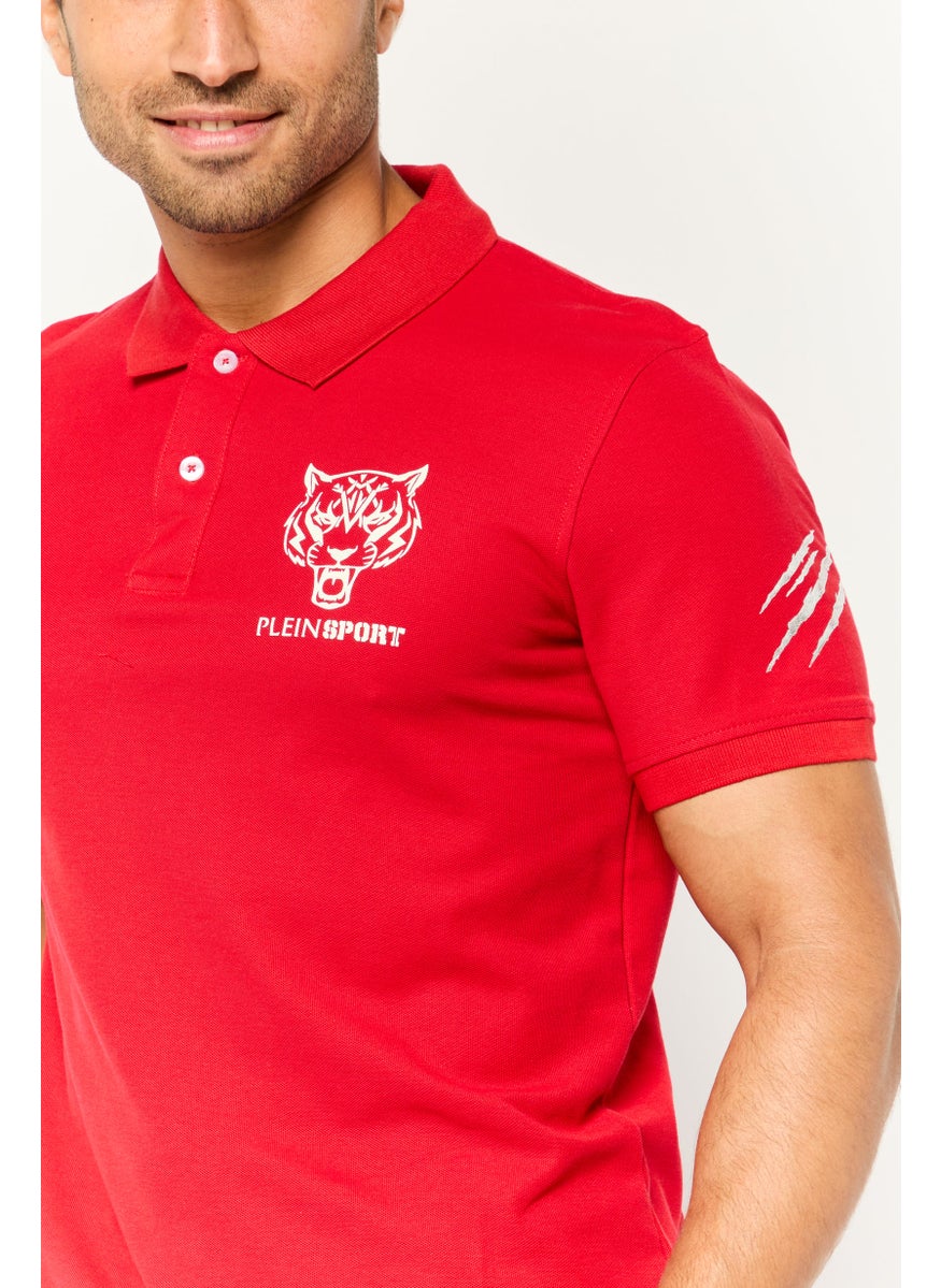 Plein Sport - Men Sportswear Fit Short Sleeves Outdoor Polo Shirt, Red - Image 1