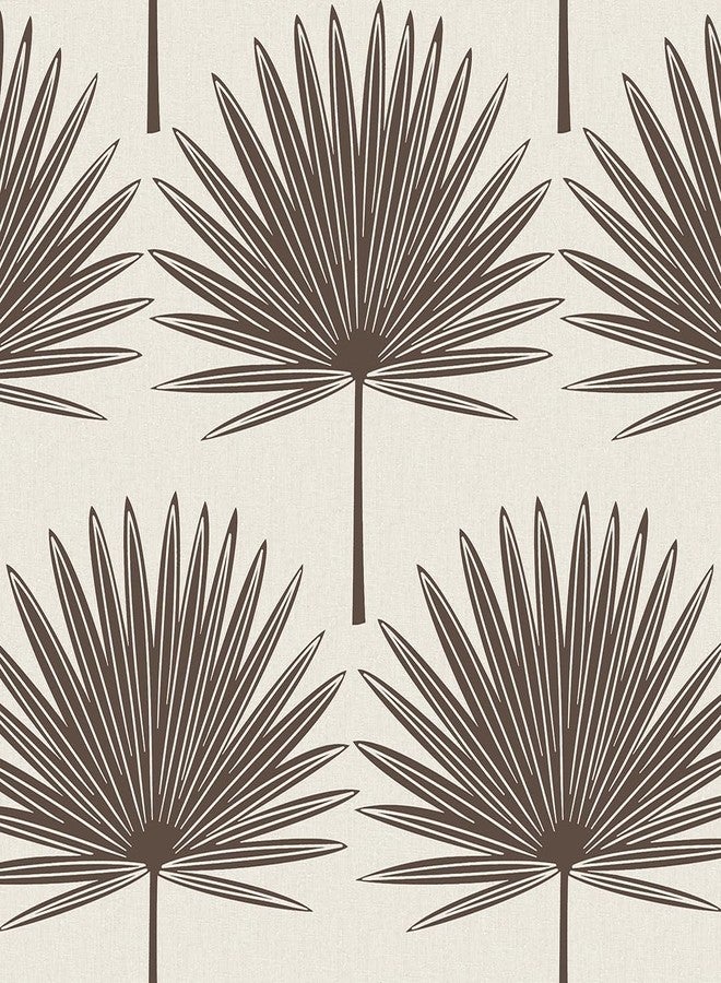 Tempaper Dark Cocoa & Cream Stamped Palm Removable Peel and Stick Boho Wallpaper, 20.5 in X 16.5 ft, Made in The USA - Image 1