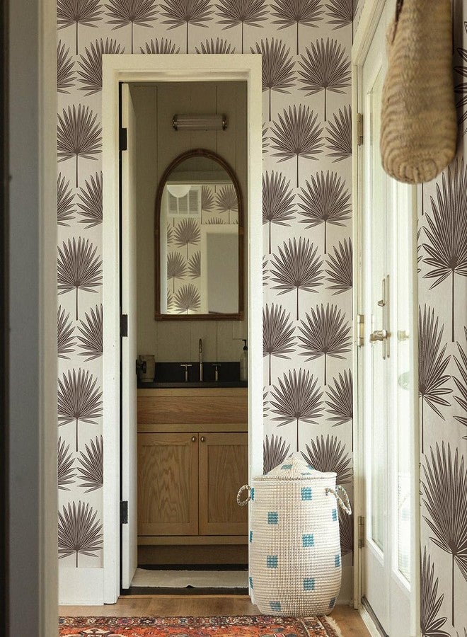 Tempaper Dark Cocoa & Cream Stamped Palm Removable Peel and Stick Boho Wallpaper, 20.5 in X 16.5 ft, Made in The USA - Image 2