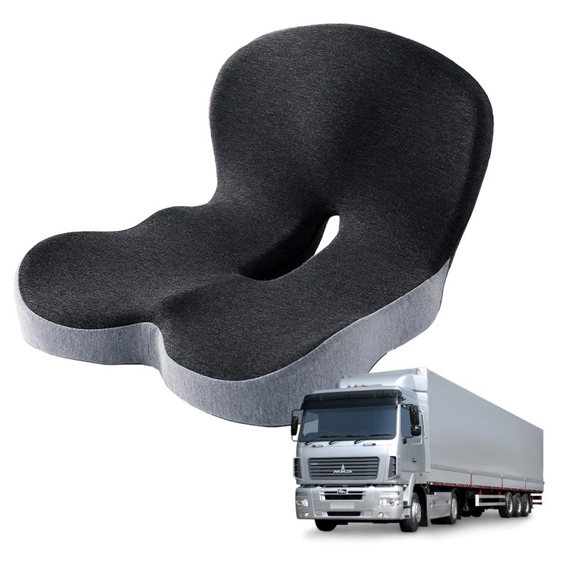 YMgopong Memory Foam Seat Cushion for Truck Drivers, Office Chairs & Car Seats Back Support Sciatica Relief Pillow for Tailbone Ergonomic Pressure Relief Pad for Long Sitting & Driving (Dark Gray) - Image 1