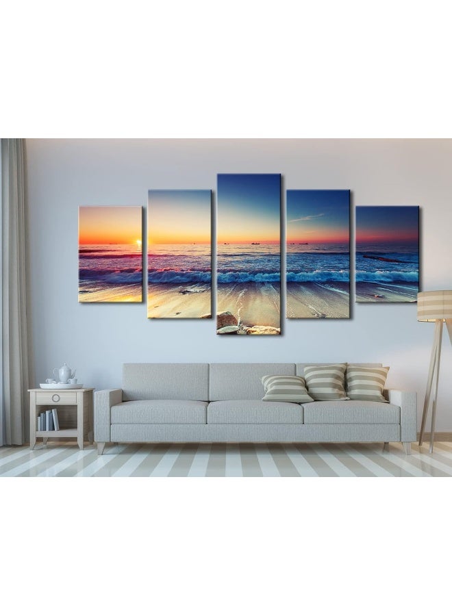 Pyradecor 5 Piece Extra Large Modern Seascape Artwork Gallery Wrapped Ocean Sea Beach Pictures Canvas Prints Waves Paintings on Canvas Wall Art for Living Room Bedroom Home Decorations XL - Image 5