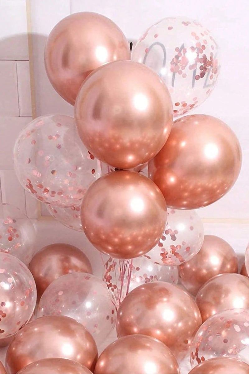 Party Decoration A set of 20 rose gold balloons made of latex and confetti, perfect for bachelorette parties, birthdays, graduations, engagements, weddings, and all special occasions - Image 1