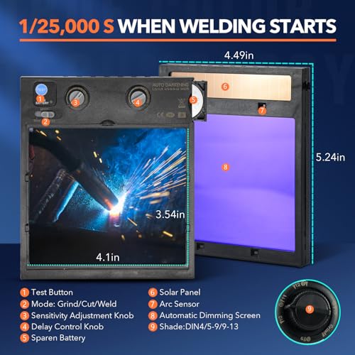 TRQWH Welding Lens Auto Darkening - Welding Helmet Lens True Color Technology with 4 Arc Sensor Ajustable Shade Range 4/5-13 Automatic LCD Lens Dimming Shade Filter 4.49x5.24in Auto Welding Lens - Image 2