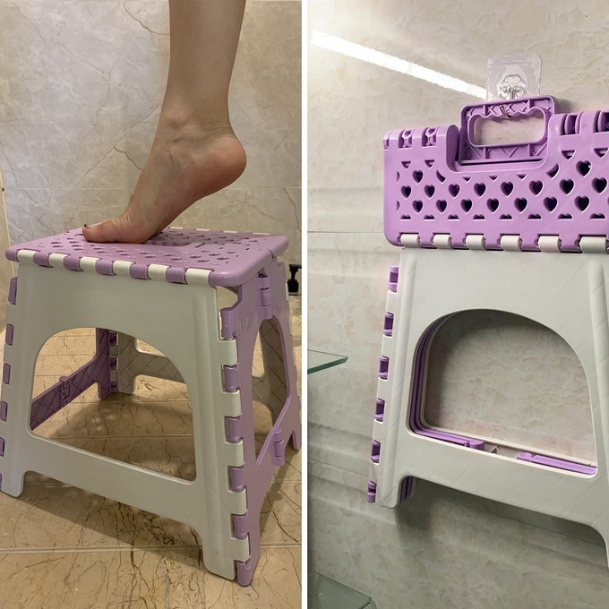 FOLDABLE SHOWER STOOL FOR SHAVING LEGS PURPLE PEDICURE FOOT REST SMALL CORNER SHOWER STEP