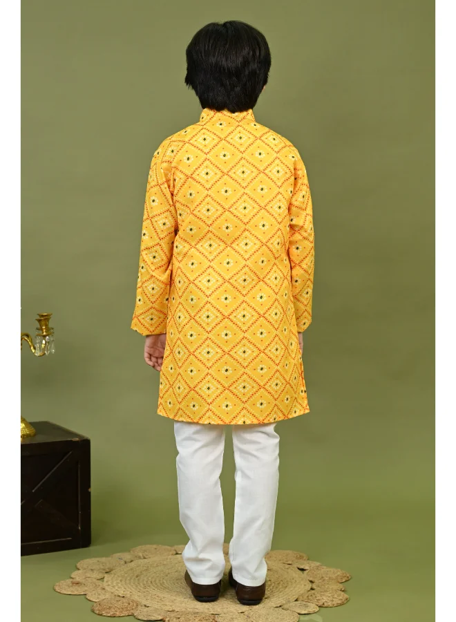 BT DEZINES Boys Yellow Cotton Blend Kurta Set