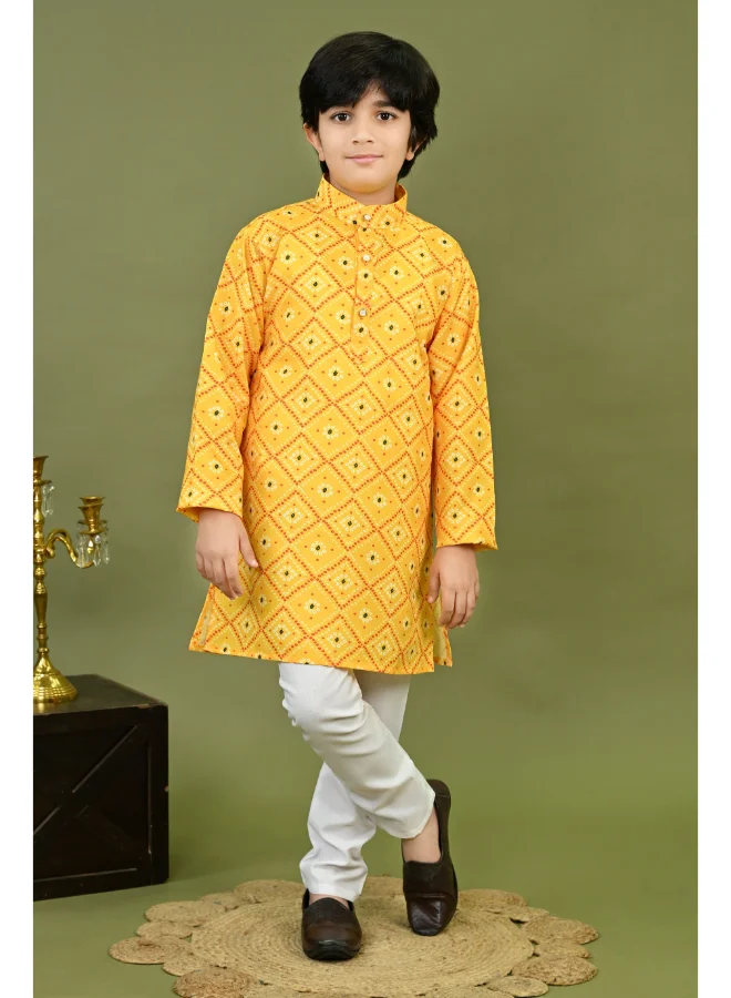 BT DEZINES Boys Yellow Cotton Blend Kurta Set