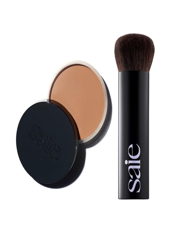 Saie Sun Melt Duo - The Big Brush - Soft, Multi-Use Liquid + Cream Makeup Brush With Synthetic Bristles Bundled With Sun Melt Bronzer in Light Bronze - Buildable Cream Contour, Velvet Finish (1 oz) - Image 1