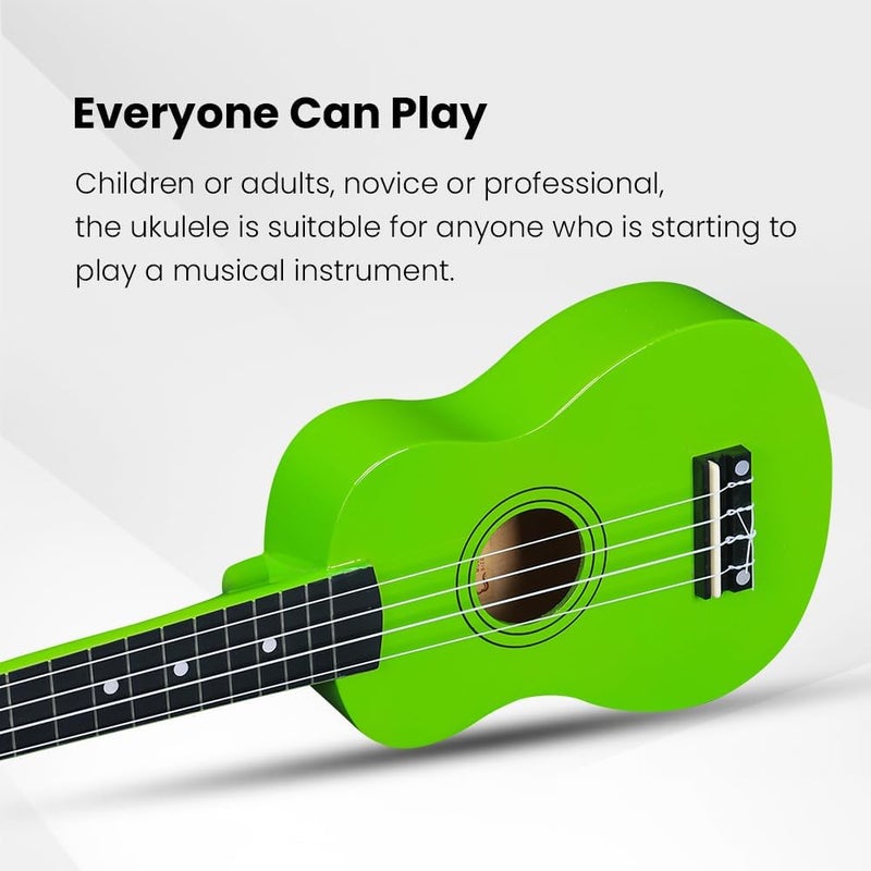 وينز مجموعة بدء تشغيل Winzz Soprano Ukulele للمبتدئين مع حقيبة، موالف قابل للتثبيت، أوتار إضافية، حزام، ريشة، ملصقات الحنق، بطاقة الأوتار، قطعة تلميع، أخضر فاتح - Image 2