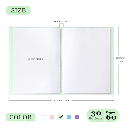Tamaki Portfolio Binder with Plastic Sleeves, Pocket Portfolio Folder with Clear Sheet Protectors, Display 60 Pages Book, Presentation Book for Artwork, Document Organizer, 1 Pack (Green) - Image 2