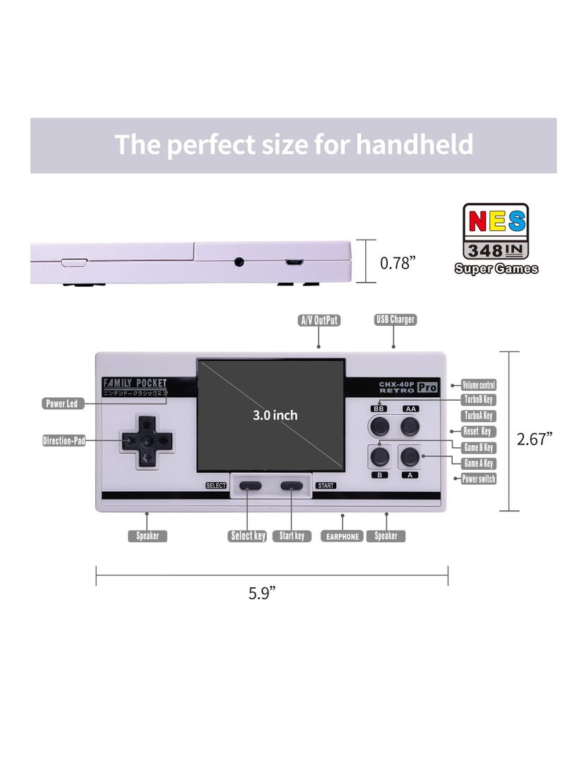 Y&D Handheld Game for Kids Built-in 348 HD Classic Retro Video Games USB Rechargeable 3.0 Inch Childrens Travel Electronics Toys Portable Player Gift Boys and Girls Ages 4-8-12 (Gray)  - Image 3