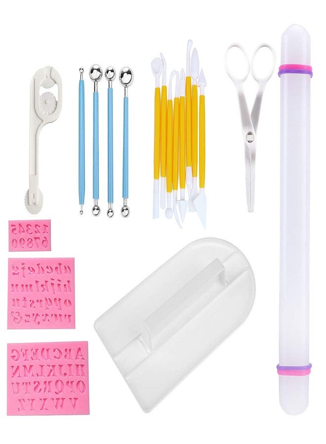 Chneeu 19 Pcs Silicone Fondant Letter Molds Fondant Cake Decorating Tools Set, 3D Letter Alphabet Number Molds, Cake Supplies Crafts Clay Sculpting Tools Soap Chocolate Sugar Modeling Tools Ball Stylus Dotti - Image 1