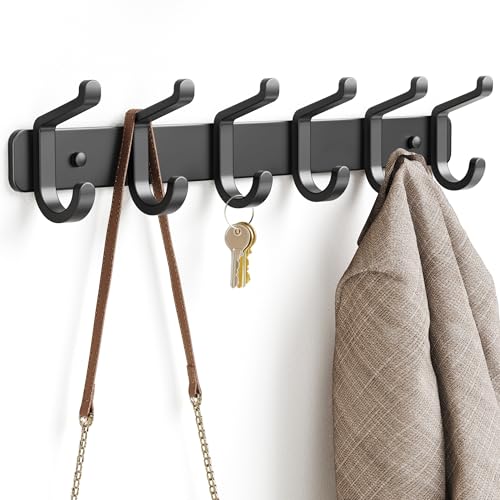pickpiff Coat Rack Wall Mounted Heavy-Duty: Metal Coat Hanger 6 Hooks for Hanging Hat, Clothes, Robe, Keys, Backpack, Bathroom Towels, Jacket, Purse - Closet, Door, Entryway, Mudroom (Black, 1 Pack) - Image 1
