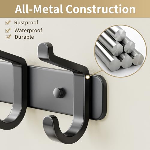 pickpiff Coat Rack Wall Mounted Heavy-Duty: Metal Coat Hanger 6 Hooks for Hanging Hat, Clothes, Robe, Keys, Backpack, Bathroom Towels, Jacket, Purse - Closet, Door, Entryway, Mudroom (Black, 1 Pack) - Image 2