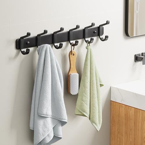 pickpiff Coat Rack Wall Mounted Heavy-Duty: Metal Coat Hanger 6 Hooks for Hanging Hat, Clothes, Robe, Keys, Backpack, Bathroom Towels, Jacket, Purse - Closet, Door, Entryway, Mudroom (Black, 1 Pack) - Image 3