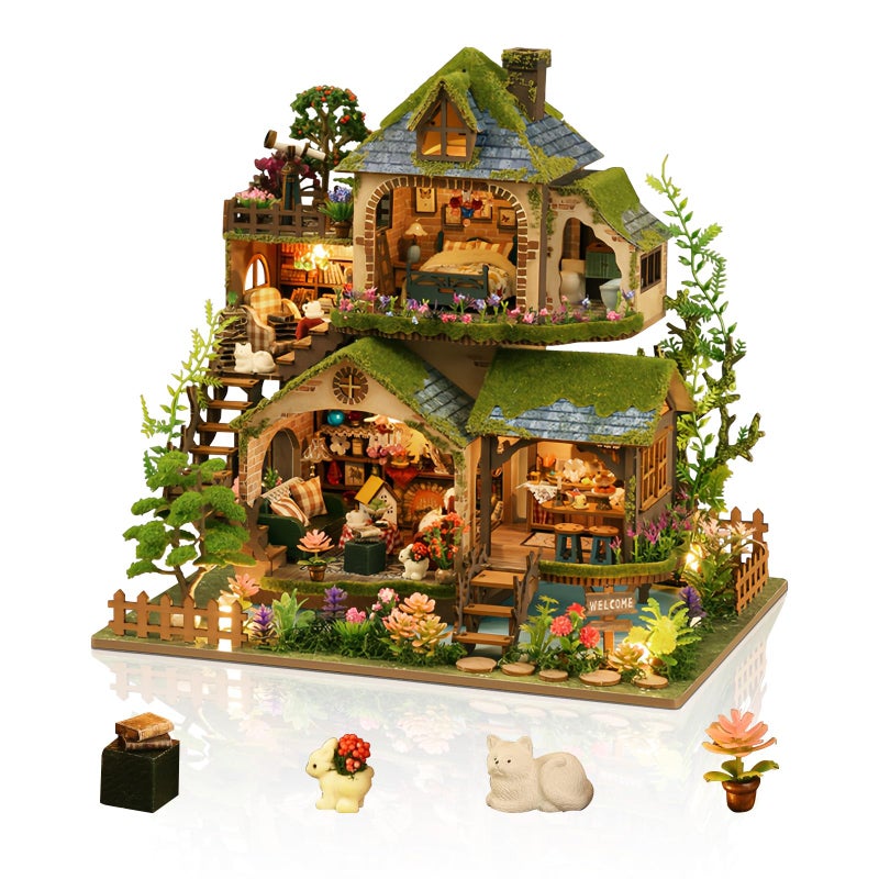 Foyucool DIY Miniature House Kit DIY Dollhouse Kits for Adults to Build Crafts with LED Light Forest Adventure Mini Building Kit Birthday Gift for Family and Friends - Image 2