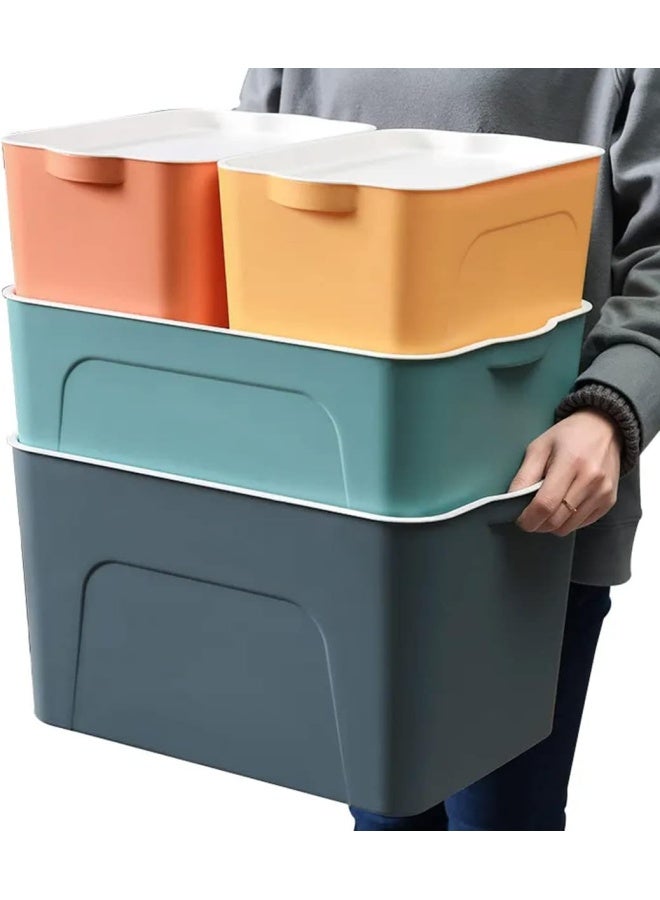 Premify 4-Pack Plastic Storage Boxes With Lids, Multiple Color Storage Basket, Organizing Bins For Kitchen Storage, Premium Storage Box For Shelves Cupboard Organizer, Office, School & Home - Image 1
