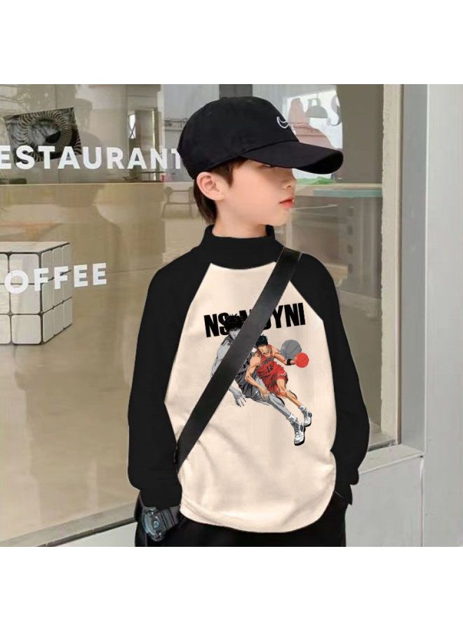 Children's Thermal Long-sleeve T-shirt For Boys, Spring And Autumn Half-high Collar Base Shirt, Big Kids' Baby Printed Fashion Top Trendy