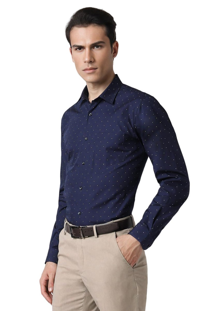 Peter England Men's Cotton Slim Fit Small Ditsy Printed Full Sleeve Shirt Navy - Image 2