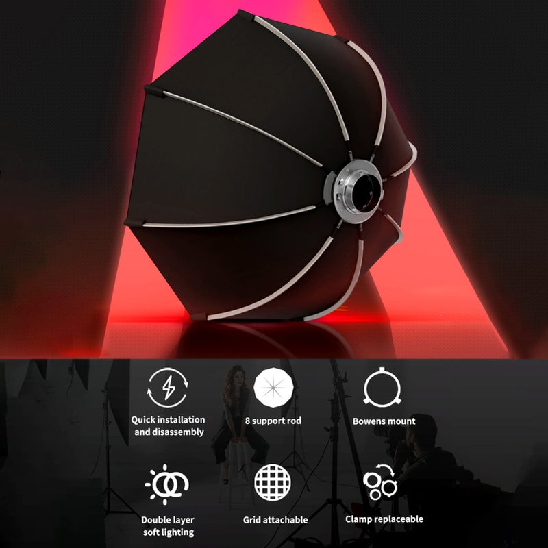 TRIOPO K3 65 cm/25.6 inch Octagon Photography Softbox Quick Installation with Detachable Bowens Mount Diffuser Honeycomb Grid Carrying Bag for Studio Speedlight Video Light Portrait Product Photography - Image 3