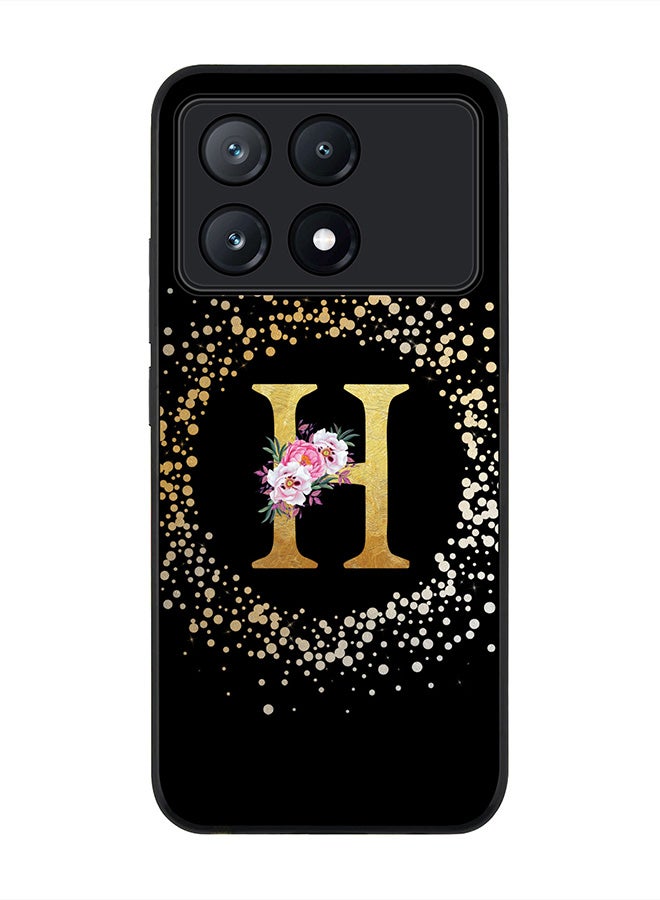Stylizedd Rugged Black Edge Case for Xiaomi Poco X6 Pro, Slim fit Case Thin Cover- Custom Monogram Initial Letter Floral Pattern Alphabet - H (Black) - Image 1