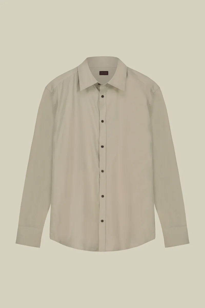 Doppelganger Beige Men's casual shirt in 100% cotton 1000 Stripe velvet fabric plain colour - Cream for Men | Best Price UAE