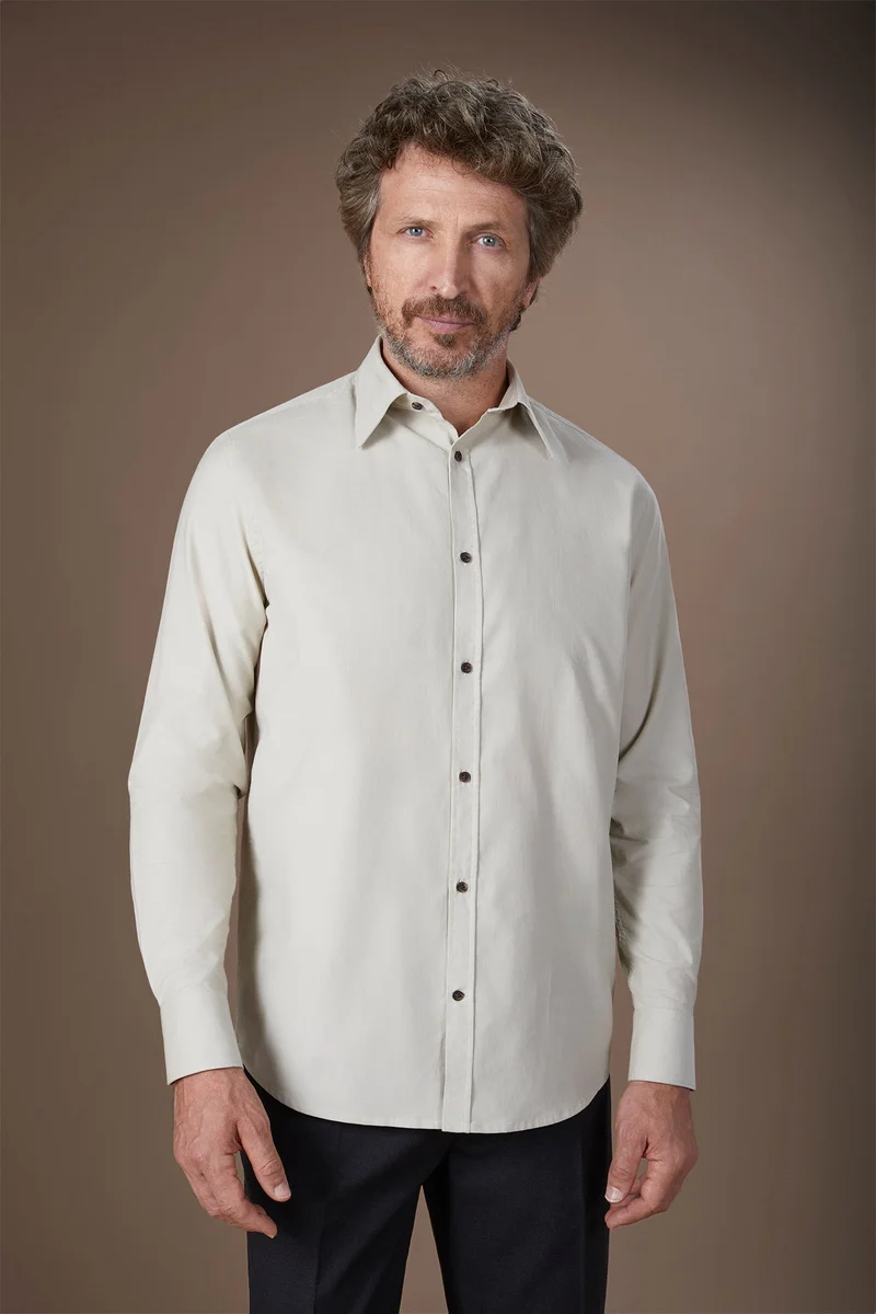 Men's casual shirt in 100% cotton 1000 Stripe velvet fabric plain colour - Cream