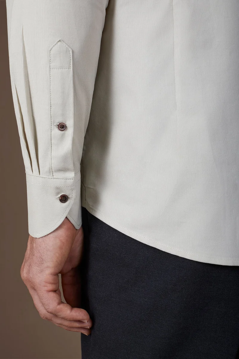 Doppelganger Beige Men's casual shirt in 100% cotton 1000 Stripe velvet fabric plain colour - Cream for Men | Best Price UAE