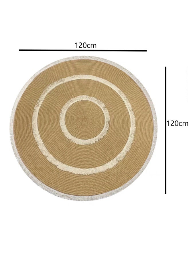 LINGWEI Round Area Rug Carpet 120x120cm Floor Carpet Round Cotton Rug Woven Tassel Throw Rug Washable Area Rug - Image 4