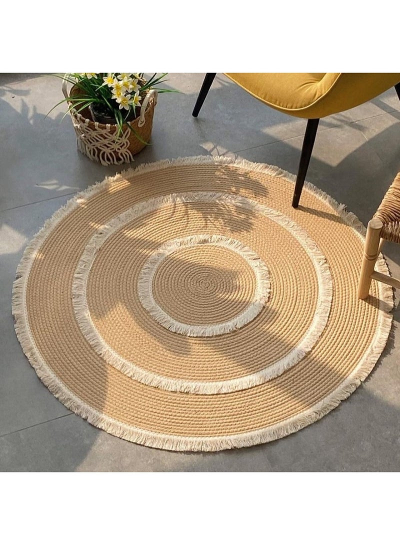 LINGWEI Round Area Rug Carpet 120x120cm Floor Carpet Round Cotton Rug Woven Tassel Throw Rug Washable Area Rug - Image 1