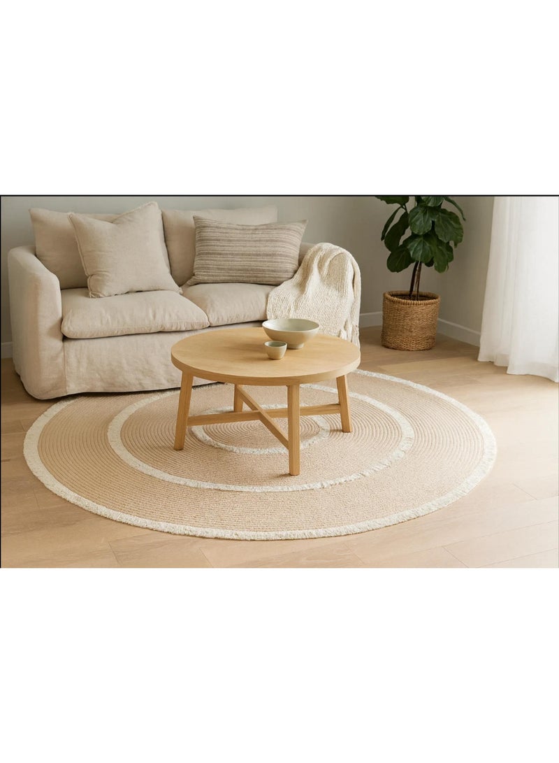 LINGWEI Round Area Rug Carpet 120x120cm Floor Carpet Round Cotton Rug Woven Tassel Throw Rug Washable Area Rug - Image 2