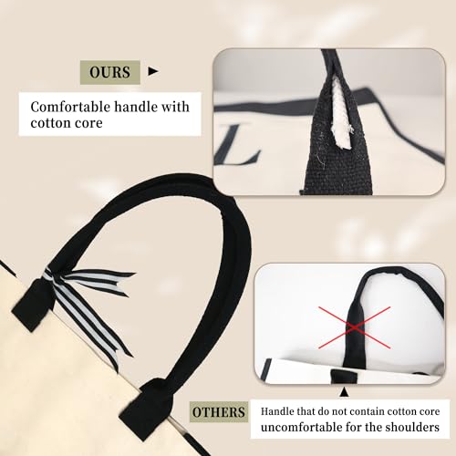 BeeGreen حقيبة توت قماش مونوغرام BeeGreen للنساء هدايا تطريز سلال للنساء المعلمات الأمهات الأصدقاء الزملاء الأخوات هدايا شخصية لحقيبة عيد الميلاد الشاطئ العمل الزفاف حقائب بتصميم أولي لطيف (الحرف L) - Image 4