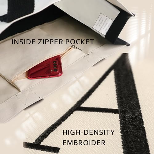 BeeGreen حقيبة توت قماش مونوغرام BeeGreen للنساء هدايا تطريز سلال للنساء المعلمات الأمهات الأصدقاء الزملاء الأخوات هدايا شخصية لحقيبة عيد الميلاد الشاطئ العمل الزفاف حقائب بتصميم أولي لطيف (الحرف L) - Image 5