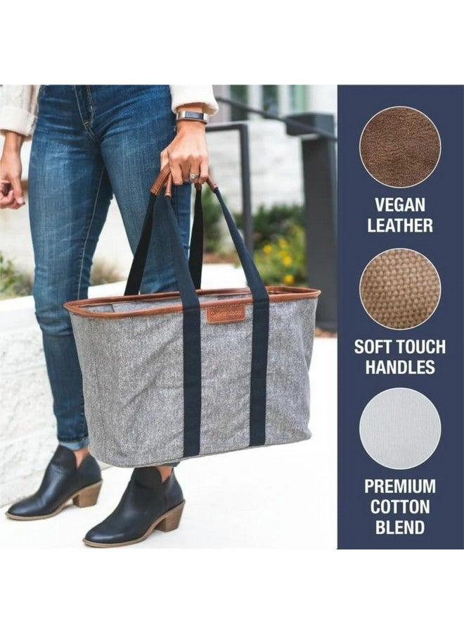 CleverMade Collapsible LUXE Tote - Gray Black 1 Pack 30L / 8Gal - Reusable Utility Grocery Shopping Storage Bag Organizer w/ Handles Reinforced Bottom - Image 3