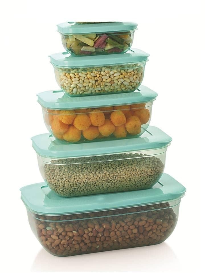 c s m CSM Rectangular Plastic Food Storage Container with Air Tight Lid Kitchen Container Meat Box Fridge and Freezer Storage Boxes Bowl - 100ml, 150ml, 290ml, 580ml, 1000ml, 5 Pcs, Clear - Image 3