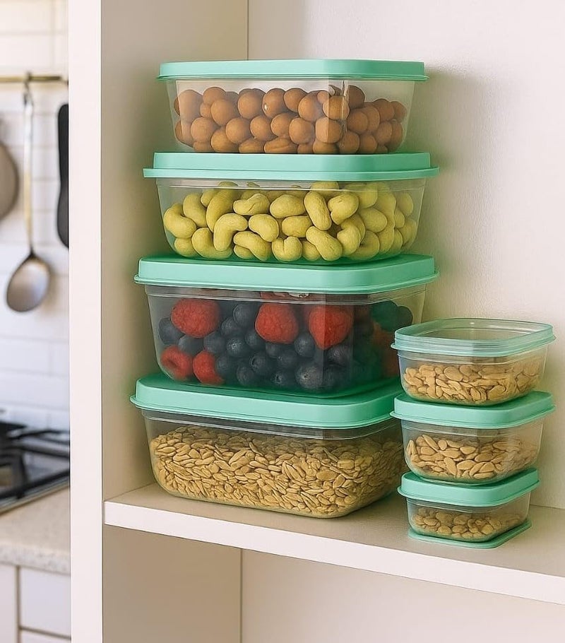c s m CSM Rectangular Plastic Food Storage Container with Air Tight Lid Kitchen Container Meat Box Fridge and Freezer Storage Boxes Bowl - 100ml, 150ml, 290ml, 580ml, 1000ml, 5 Pcs, Clear - Image 2