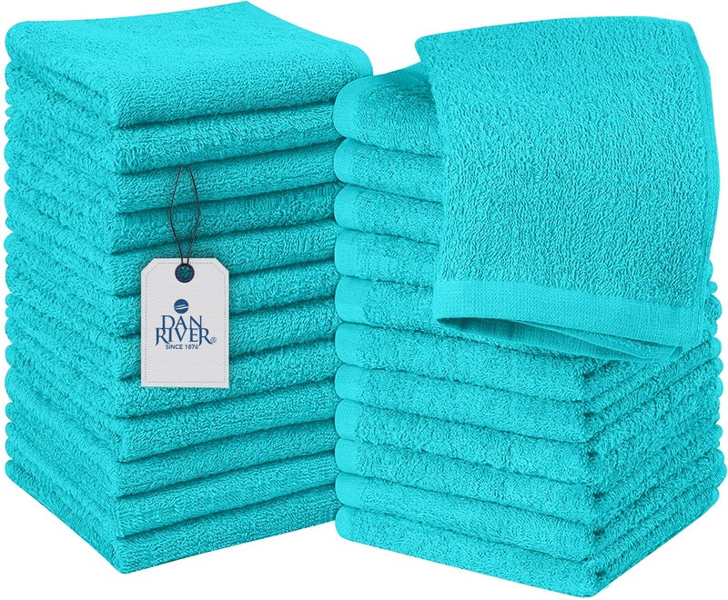 DAN RIVER DAN RIVER 100 Cotton Washcloths 24 Pack Premium Quality Face and Body Cloth Quick Dry Essential Towels for Bathroom Hand Kitchen  Cleaning Baby Washcloths  12X12 in  400 GSM  Aqua