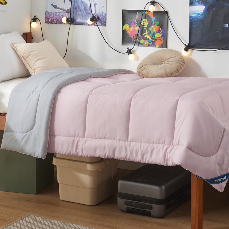 Bedsure Twin Comforter Duvet Insert All Season Bed Comforter Quilted Down Alternative Duvet Box Stitched Comforters with Corner Tabs Machine Washable 68 x 88 Inches PinkGrey