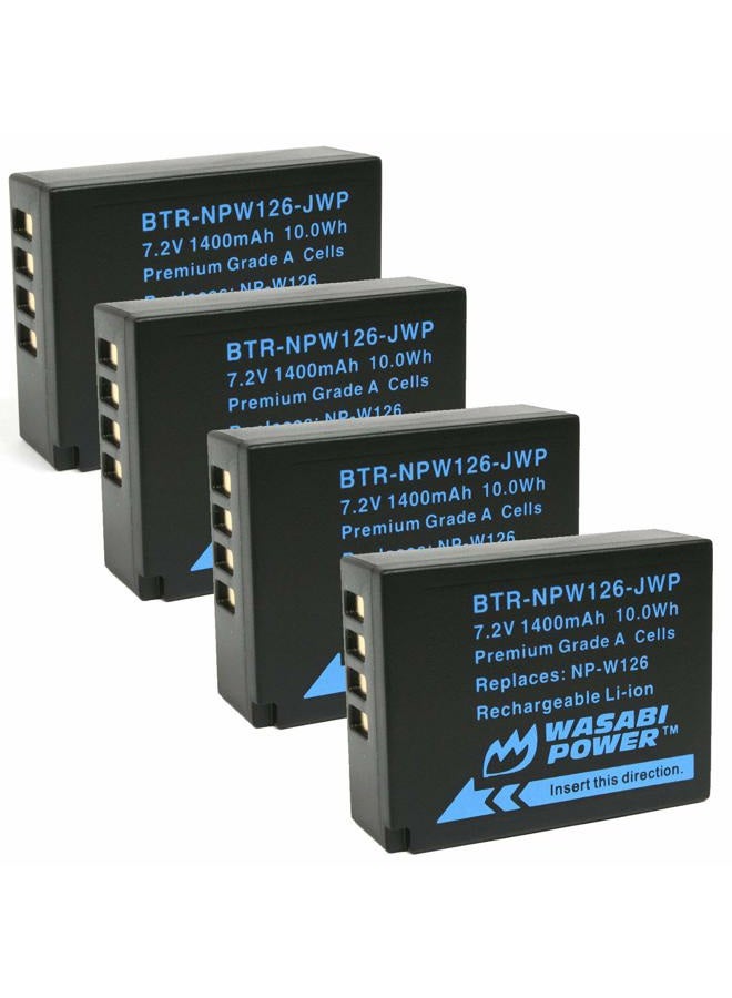 Wasabi Power Battery (4-Pack) for Fujifilm NP-W126 & FinePix HS33EXR, HS50EXR, X-T100, X-T200, X100F, X100V, X-A10, X-E2S, X-E3, X-E4, X-Pro2, X-Pro3, X-T1, X-T2, X-T3, X-T10, X-T20, X-T30, X-T30 II - Image 1
