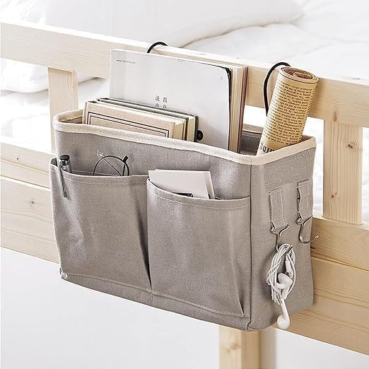 MANIBAM IMPEX Bedside Storage bag Organizer Hanging with Metal Hooks for College Dorm Room Hospital Bed Rails Baby Bed Camp Can be Placed GlassesBooks Charger Remote Mobile Phones Bag Pack of 1 - Image 2